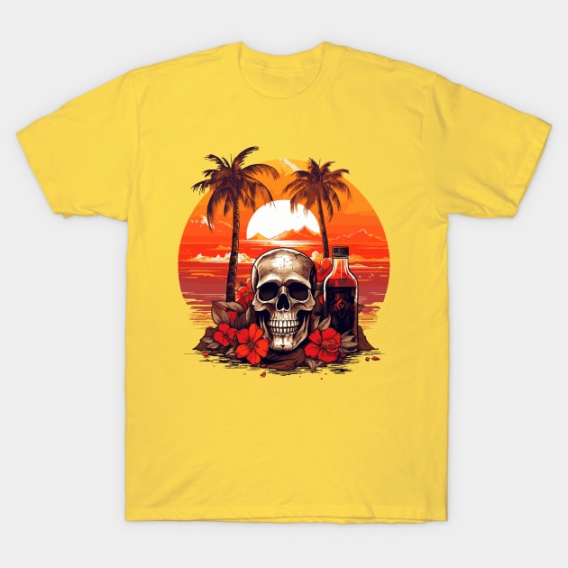 Skull and Empty Bottle - Beach Vibes T-Shirt by VelvetRoom